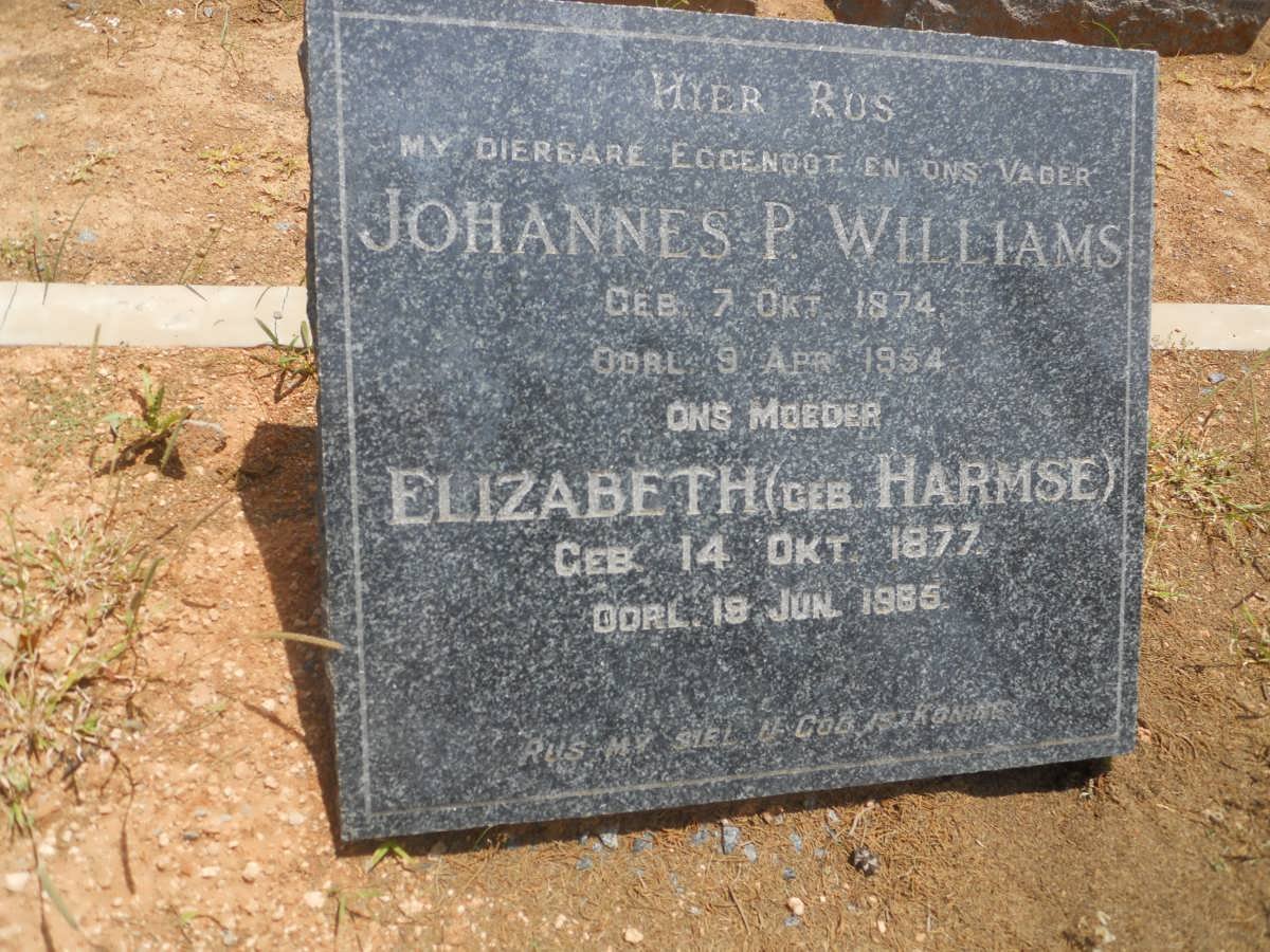 WILLIAMS Johannes P. 1874-1954 &amp; Elizabeth HARMSE 1877-1965