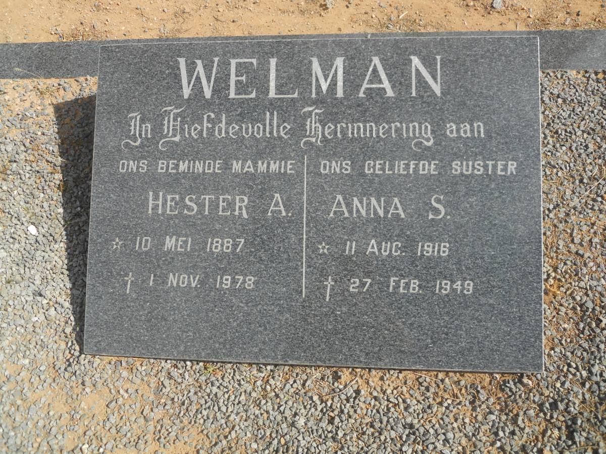 WELMAN Hester A. 1887-1978 :: WELMAN Anna S. 1916-1949