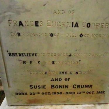COOPER Frances Eugenia 18??-1910 :: CRUMP Susie Bonin 1856-1937