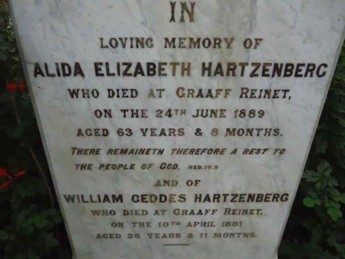 HARTZENBERG Alida Elizabeth -1889 :: HARTZENBERG William Geddes -1881 