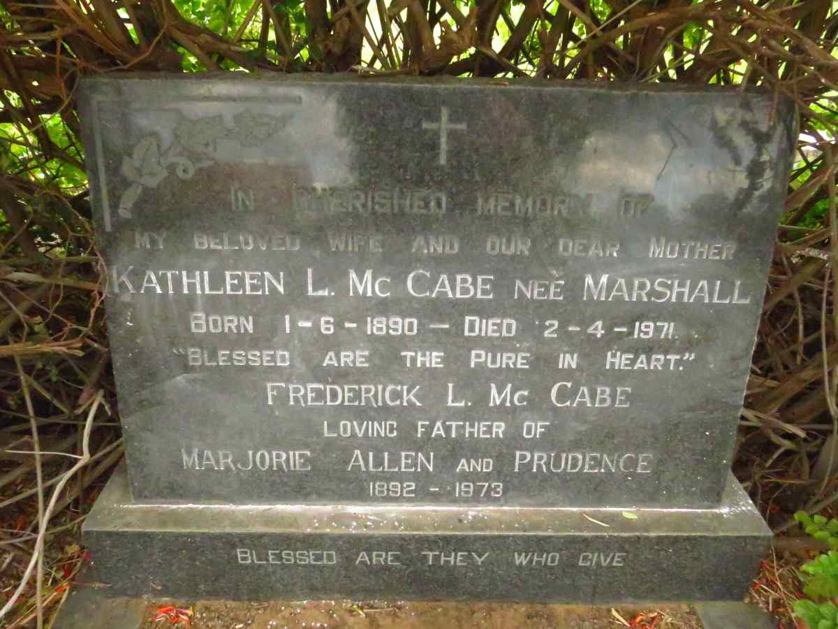 MCCABE Frederick L. 1892-1973 & Kathleen L. MARSHALL 1890-1971