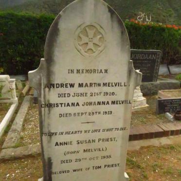 MELVILL Andrew Martin -1920 & Christiana Johanna -1913 :: PRIEST Annie Susan nee MELVILL -1935  