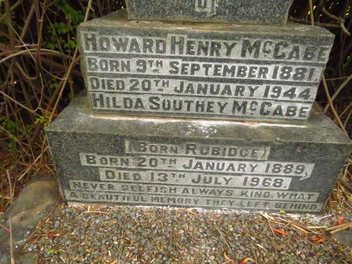 MCCABE Howard Henry 1881-1944 & Hilda Southey RUBIDGE 1889-1968