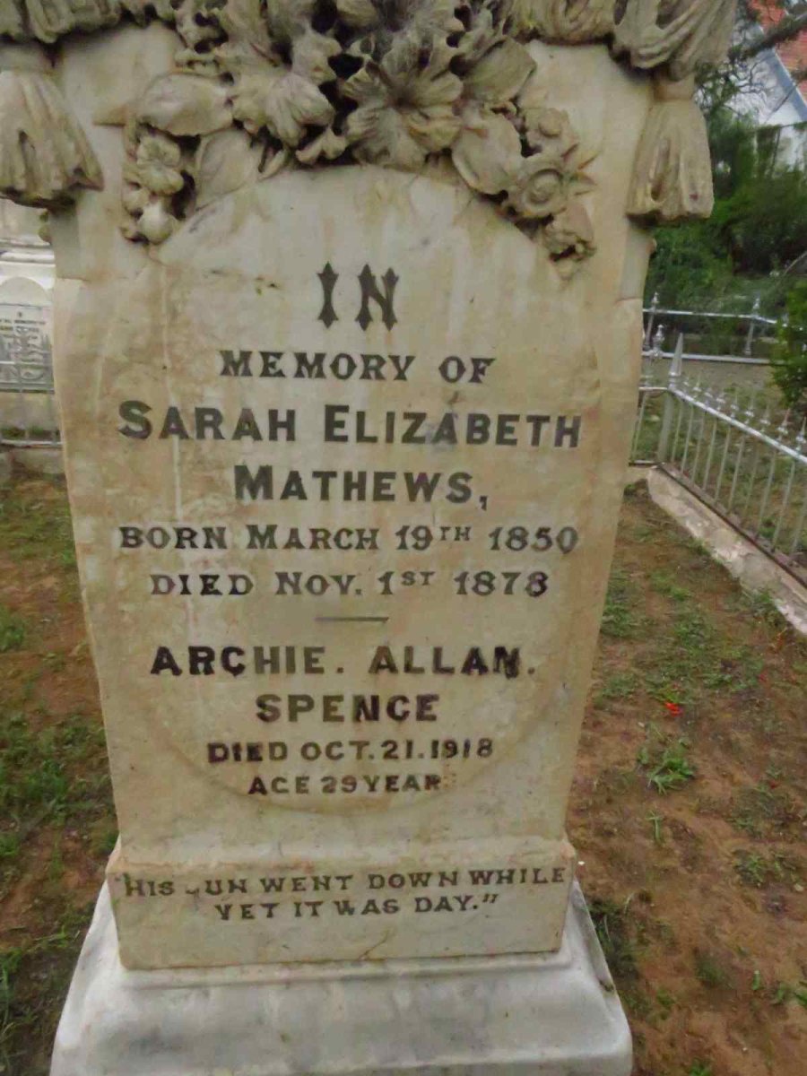 MATHEWS Sarah Elizabeth 1850-1878 :: SPENCE Archie Allan -1918