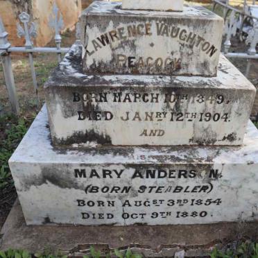 PEACOCK Lawrence Vaughton 1849-1904 & Mary Anderson STEABLER 1854-1880