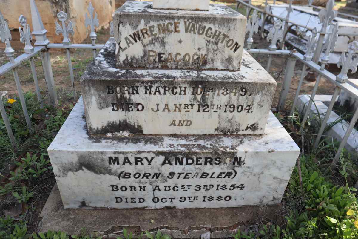 PEACOCK Lawrence Vaughton 1849-1904 & Mary Anderson STEABLER 1854-1880