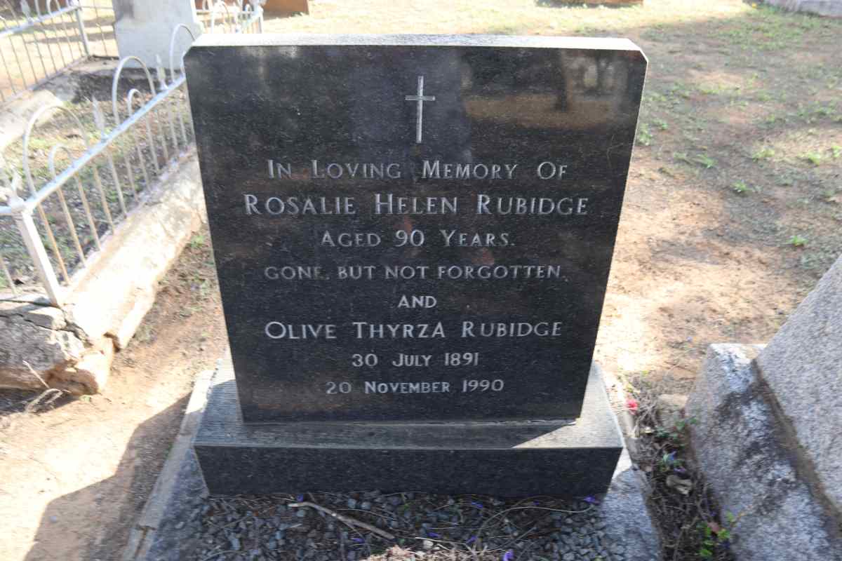 RUBIDGE Rosalie Helen :: RUBIDGE Olive Thyrza 1891-1990