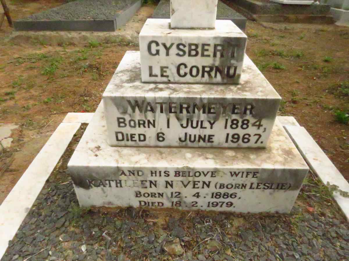 WATERMEYER Gysbert Le Cornu 1884-1967 & Kathleen Niven LESLIE 1886-1979