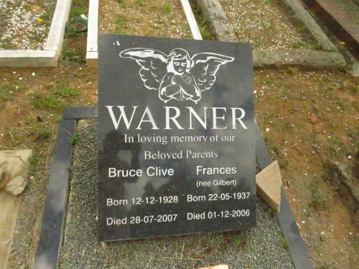 WARNER Bruce Clive 1928-2007 & Frances GILBERT 1937-2006