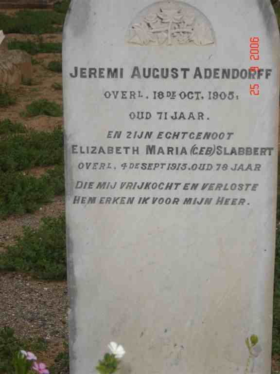 ADENDORFF Jeremi August -1905 &amp; Elizabeth Maria SLABBERT -1915