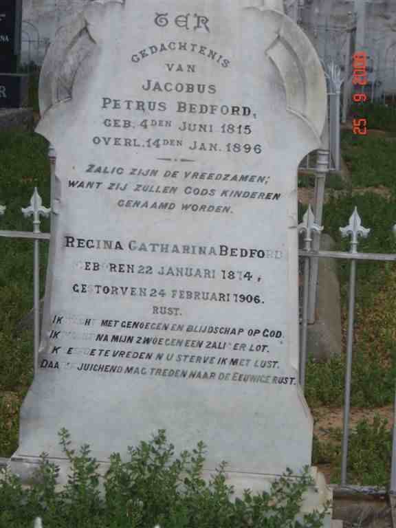 BEDFORD Jacobus Petrus 1815-1896 &amp; Regina Catharina 1814-1906