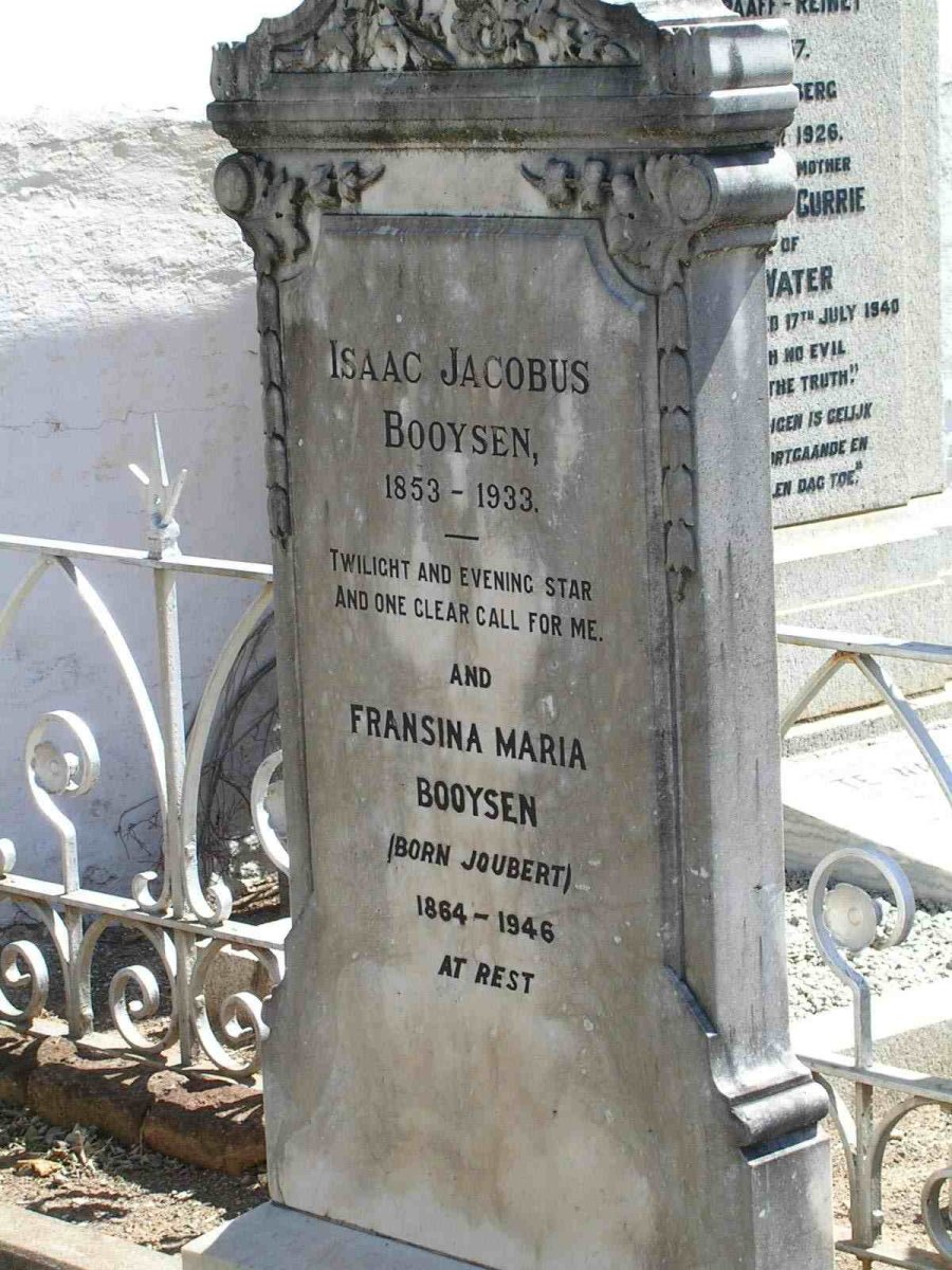 BOOYSEN Isaac Jacobus 1853-1933 &amp; Fransina Maria JOUBERT 1884-1946