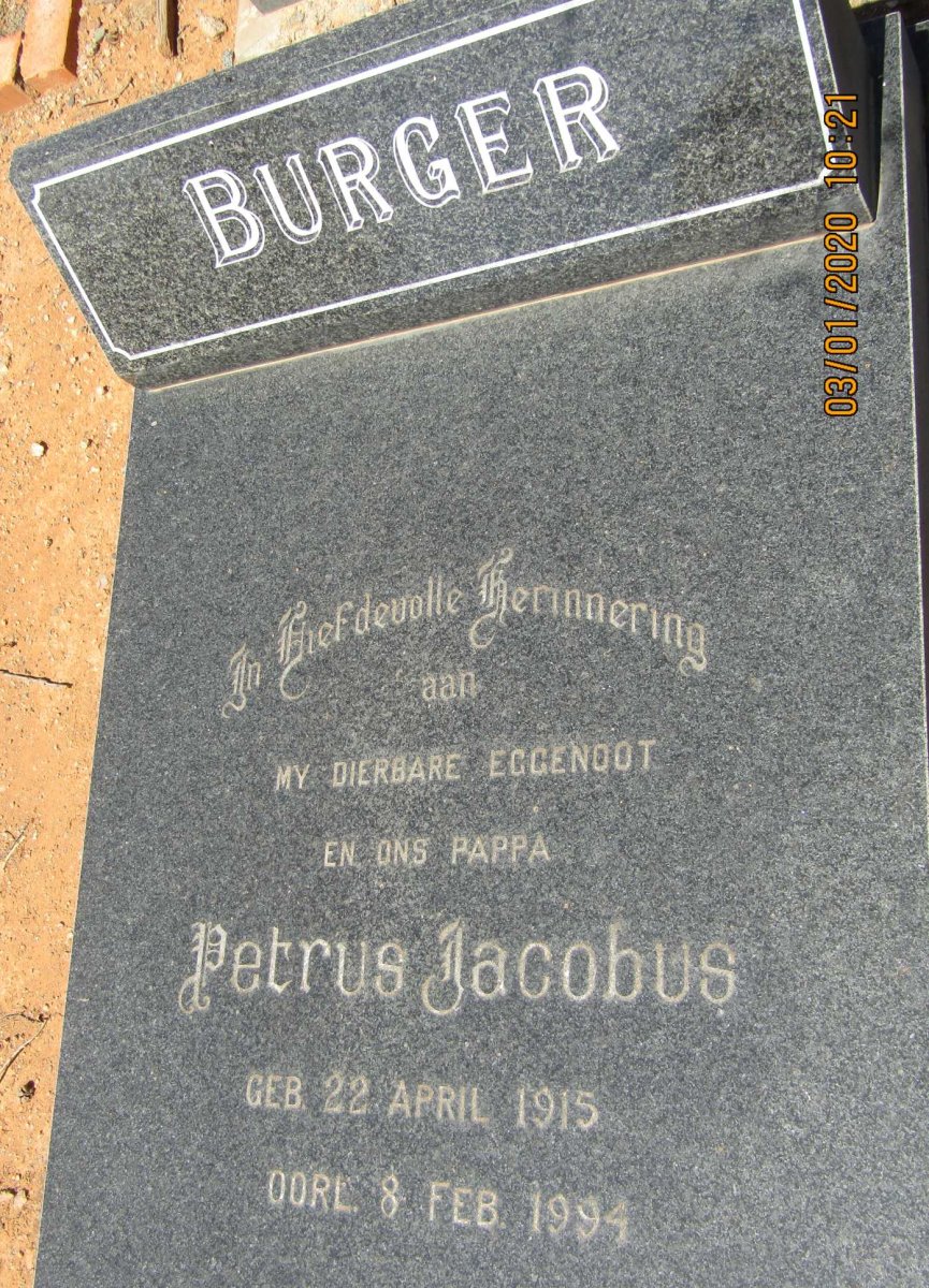 BURGER Petrus Jacobus 1915-1994