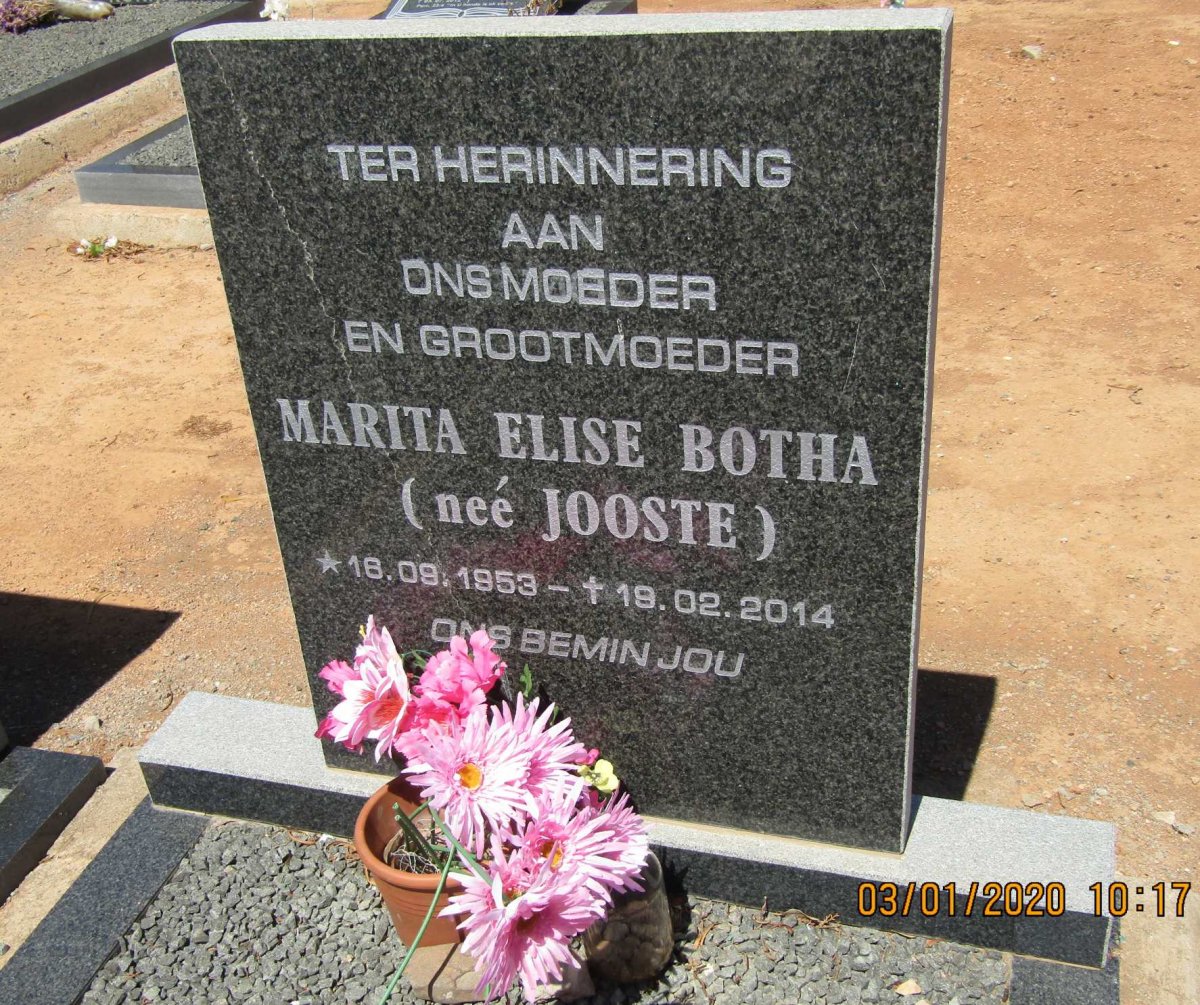 BOTHA Marita Elise nee JOOSTE 1953-2014