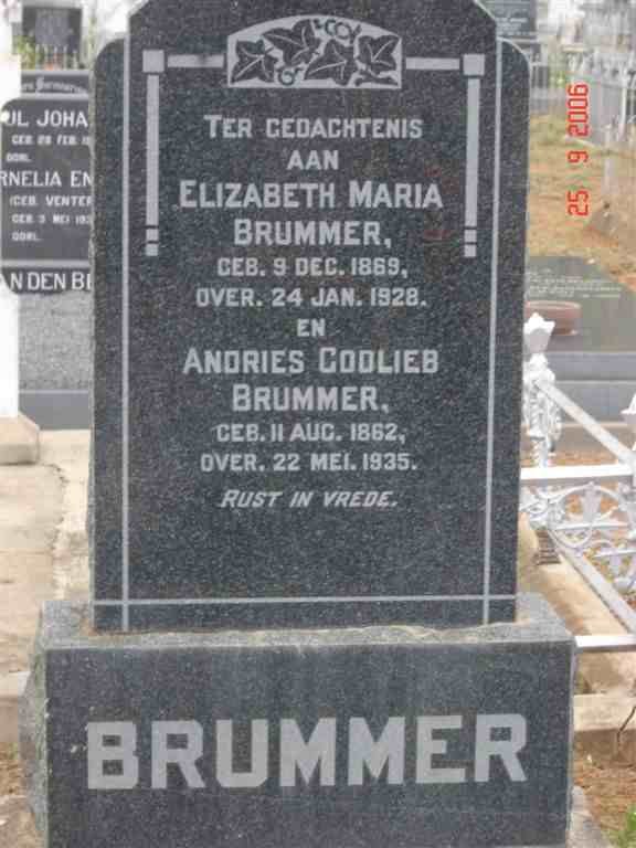 BRUMMER Andries Godlieb 1862-1935 &amp; Elizabeth Maria 1869-1928