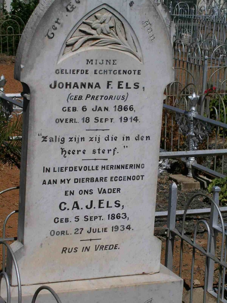 ELS C.A.J. 1863-1934 &amp;  Johanna F. PRETORIUS 1866-1914