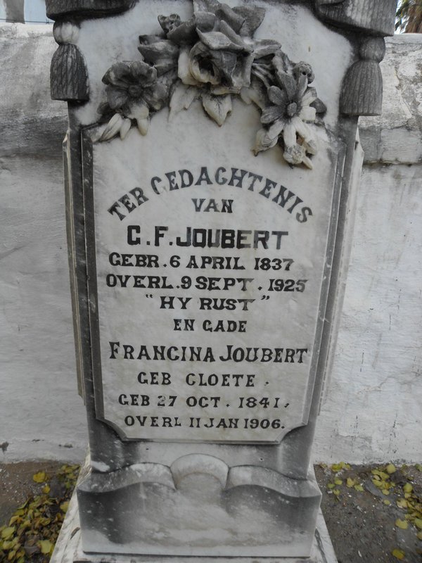 JOUBERT G.F. 1837-1925 &amp; Francina CLOETE 1841-1906