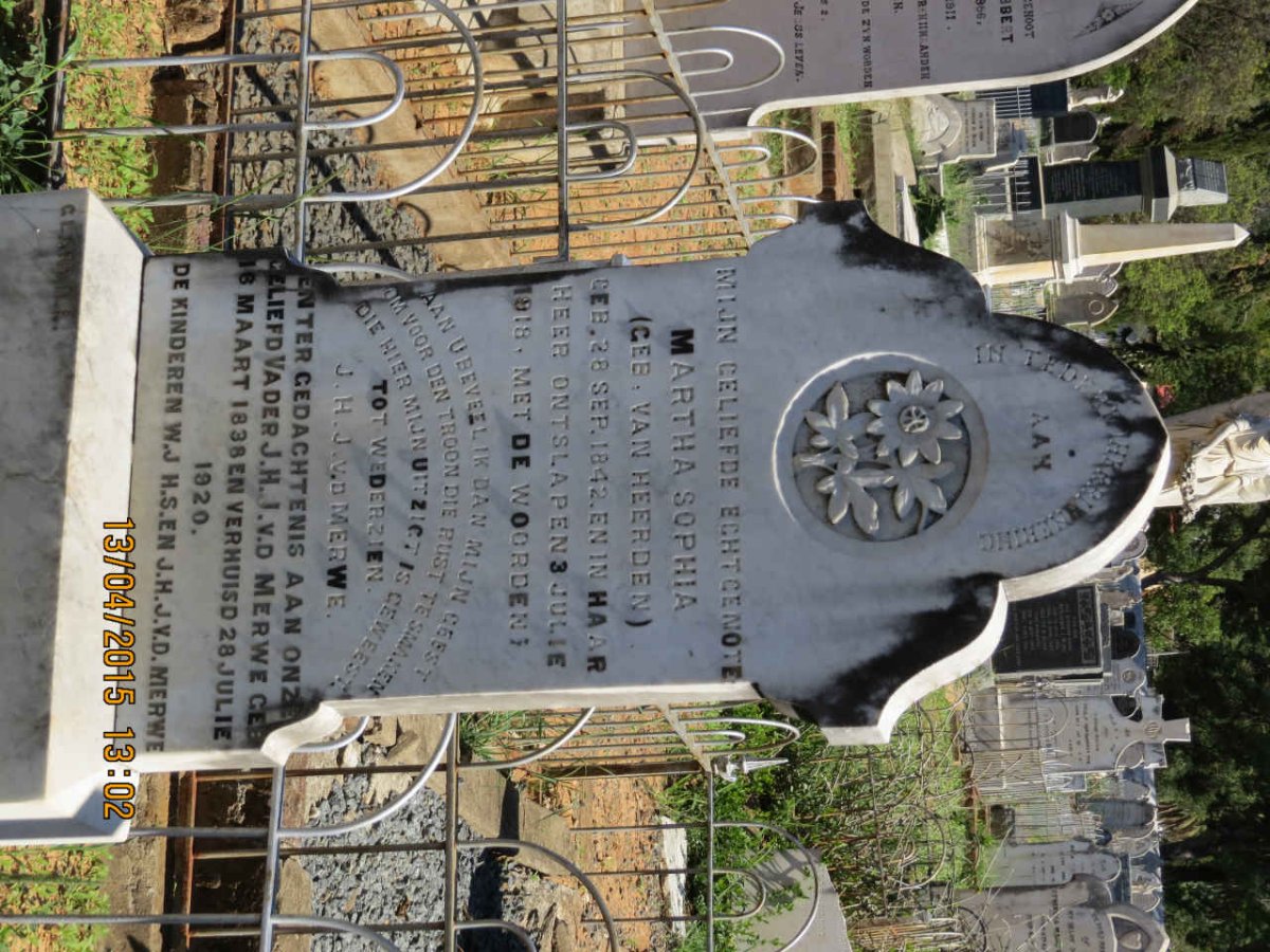 MERWE J.H.J., van der 1838-1920 &amp; Martha Sophia VAN HEERDEN 1842-1918