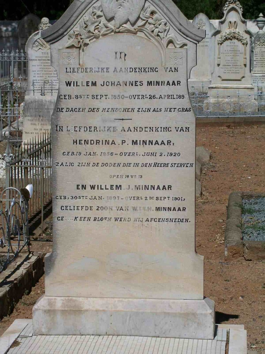 MINNAAR Willem Johannes 1850-1897 &amp; Hendrina P. 1856-1920 :: MINNAAR Willem J. 1897-1901