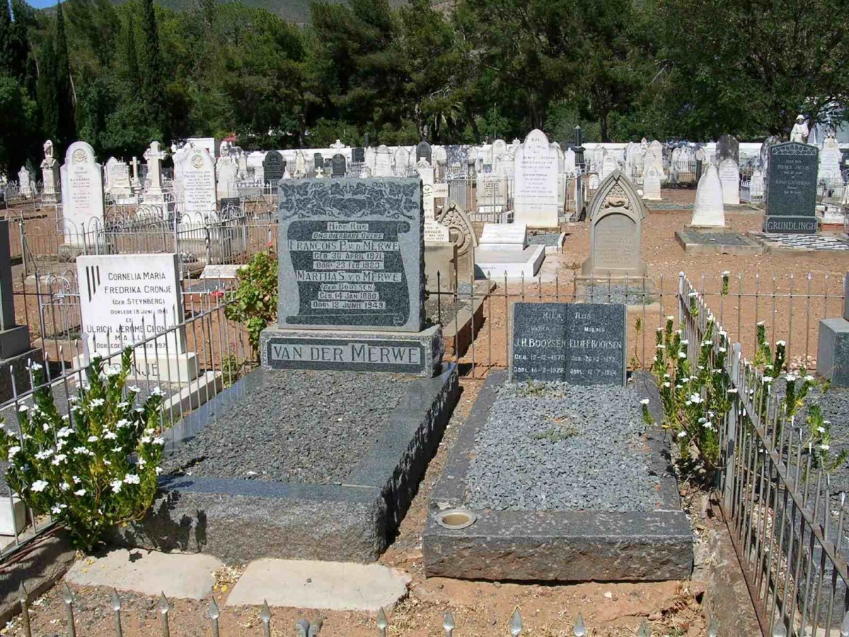 MERWE Francois P., v.d. 1871-1923 &amp; Martha S. BOOYSEN 1880-1949 ::  BOOYSEN J.H. 1870-1926 &amp; Ellie F. 1873-1894
