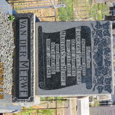 MERWE Francois P., van der 1871-1923 &amp; Martha S. BOOYSEN 1880-1949