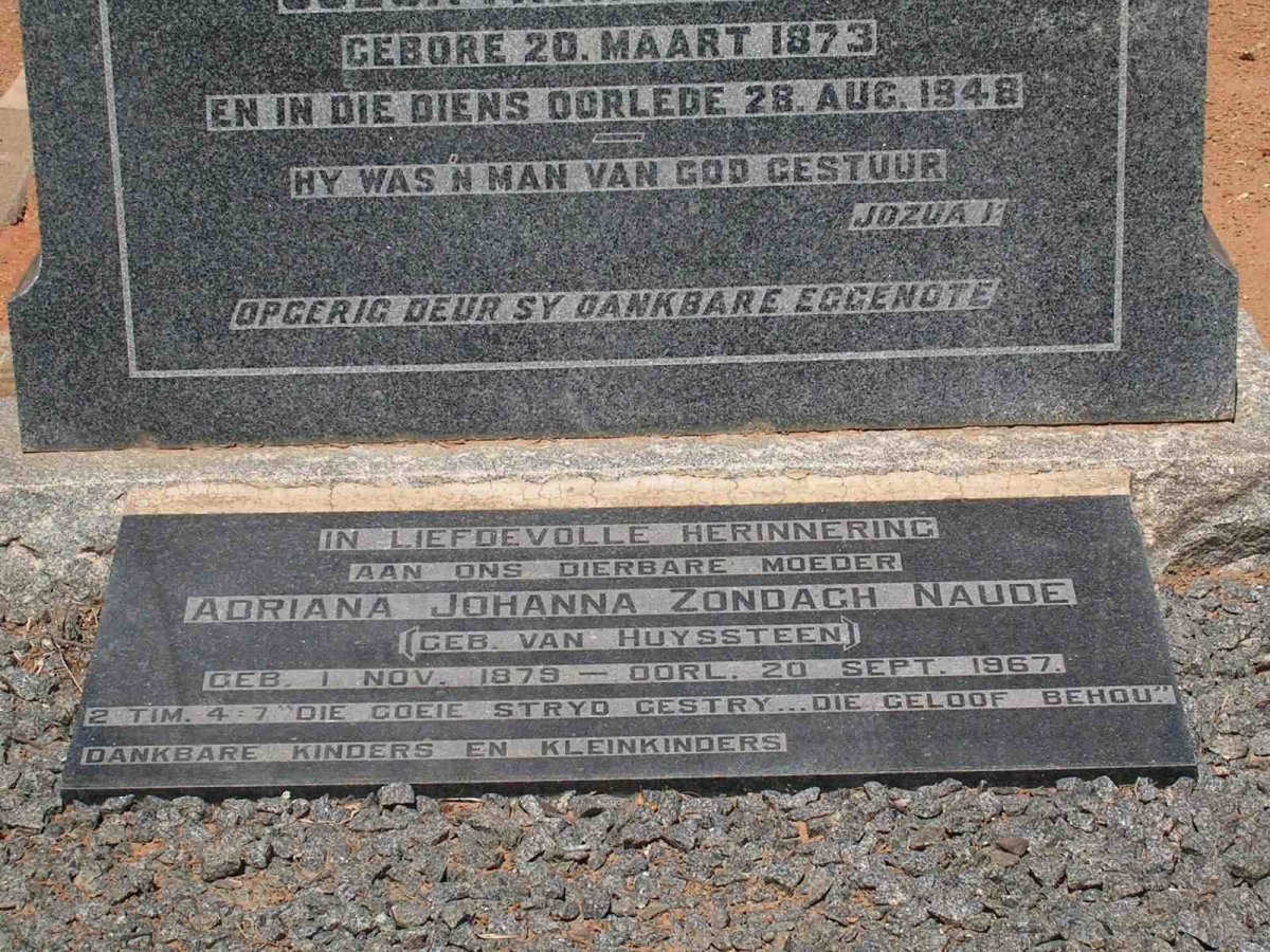 NAUDE 1873-1948 &amp; Adriana Johanna Zondach VAN HUYSSTEEN 1875-1967