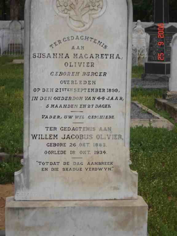 OLIVIER Willem Jacobus 1883-1934 &amp; Susanna Magaretha BURGER - 1899