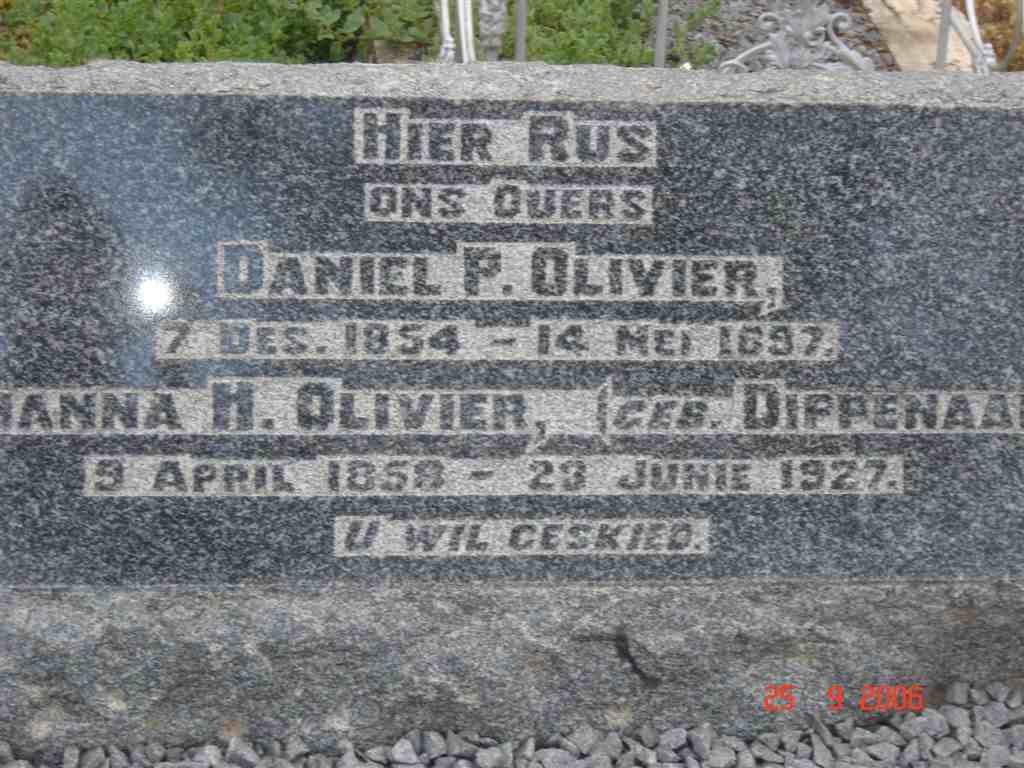 OLIVIER Daniel P. 1854-1897 &amp; Hanna H. DIPPENAAR 1858-1927