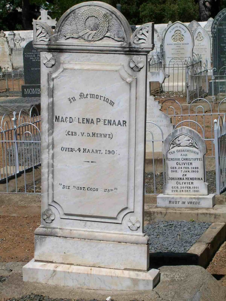 PIENAAR Magdalena nee  V.D. MERWE -1901 :: OLIVIER Hendrik Christoffel 1899-1900  :: OLIVIER Johanna Hendrina 1901-1901
