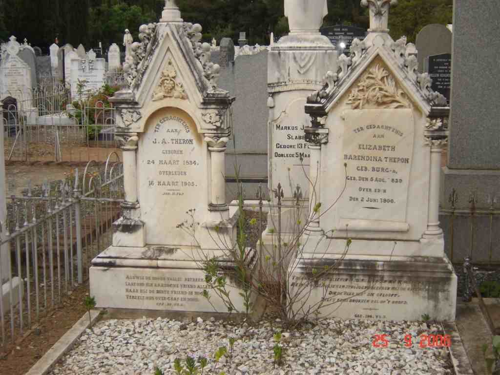 THERON J.A. 1834-1905 &amp; Elizabeth Barendina BURGER 1839-1906