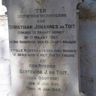 TOIT Christiaan Johannes, du -1927 &amp; Gertruida J. BOOYSEN 1859-1943