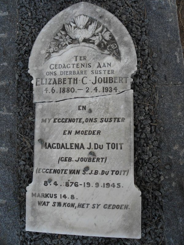 TOIT Magdalena J., du nee JOUBERT 1876-1945 :: JOUBERT Elizabeth C. 1880-1934