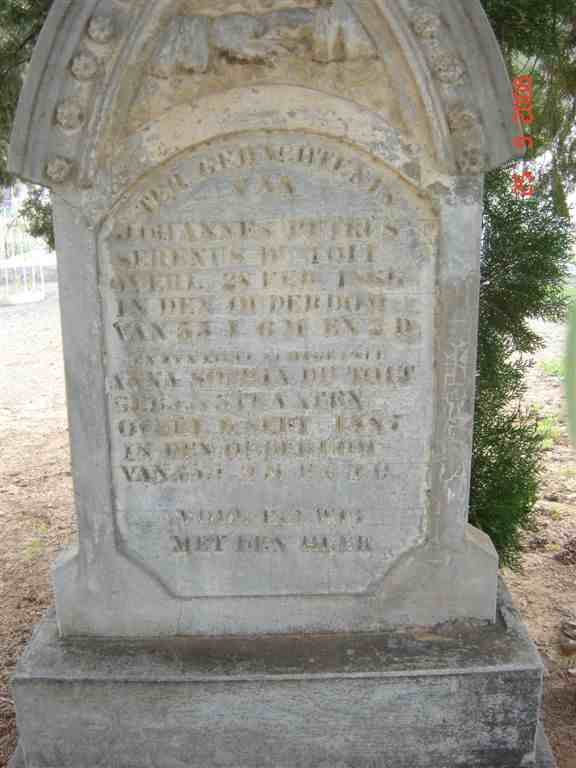 TOIT Johannes Petrus Serenus, du -1865 &amp; Anne Sophia STRAATEN -1887