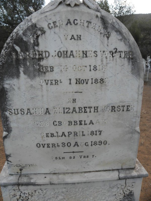 VORSTER Barend Johannes 1816-1881 &amp; Susanna Elizabeth GROBBELAAR 1817-1890