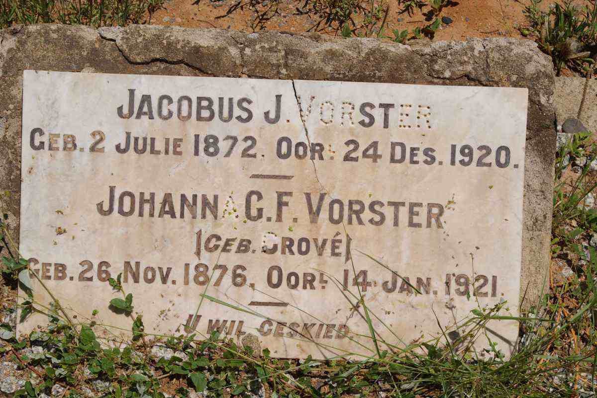 VORSTER Jacobus Johannes 1872-1920 &amp; Johanna G.F. Grove 1876-1921