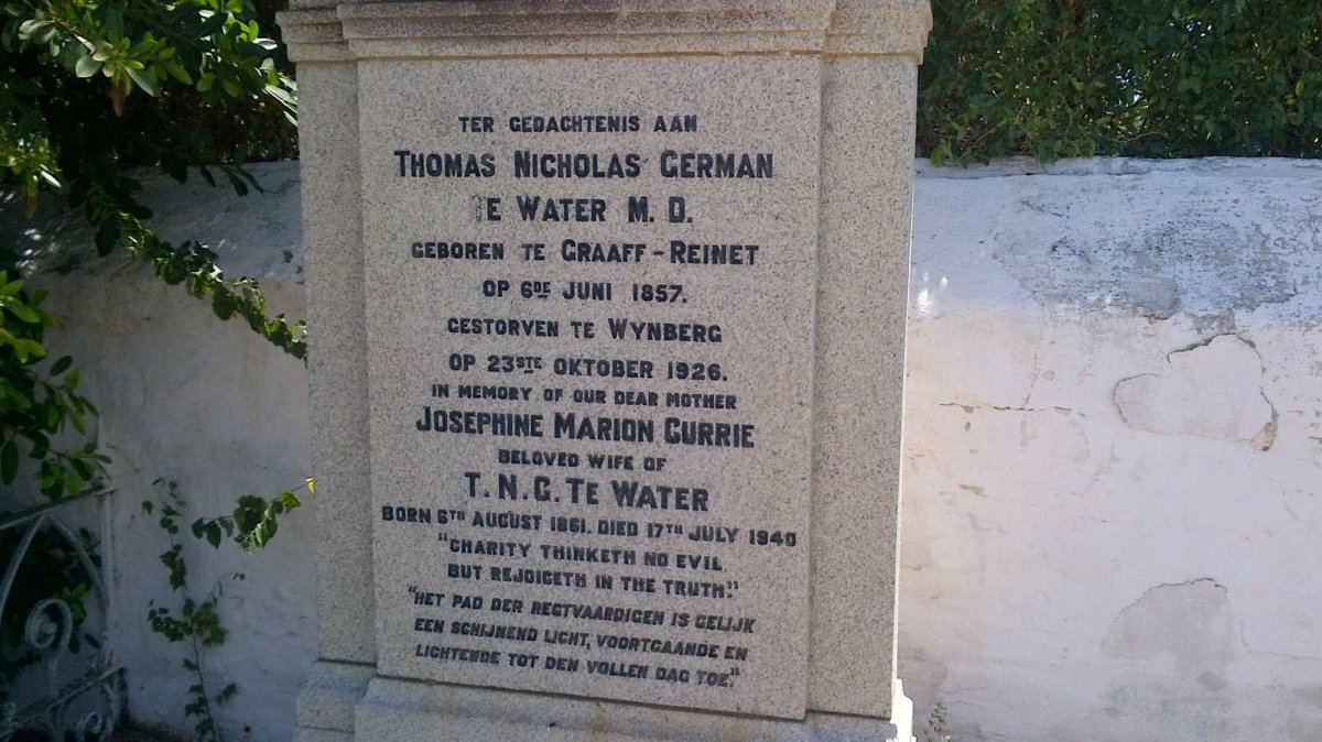 WATER Thomas Nicholas German, TE 1857-1926 &amp; Josephine Marion CURRIE 1861-1940