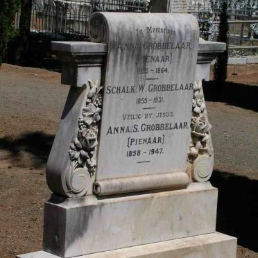 GROBBELAAR Anna nee PIENAAR 1835-1864 :: GROBBELAAR Schalk W. 1855-1931 :: GROBBELAAR Anna S. nee PIENAAR 1858-1947