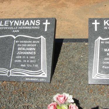 KLEYNHANS Johannes Adolf 1924-2013 &amp; Margaret Noleen 1931-2017 :: KLEYNHANS Benjamin Johannes 1953-2013