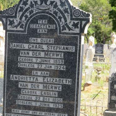 MERWE Daniel Charl Stephanus, van der 1859-1924 &amp; Andrietta Elizabeth ENSLIN 1850-1925