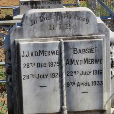MERWE J.J., v.d. 1879-1921 :: V.D. MERWE A.M. 1916-1933