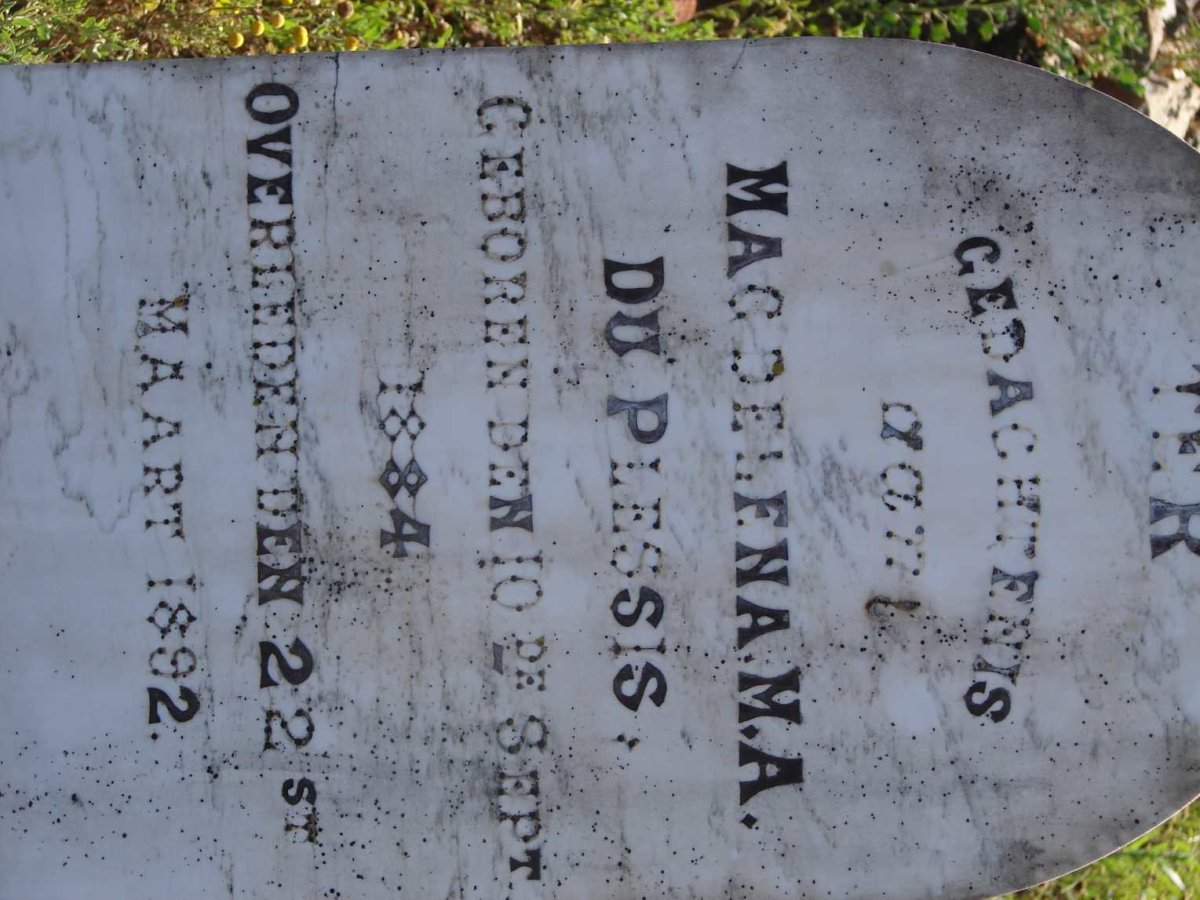 PLESSIS Magdelena M.A., du 1884-1892