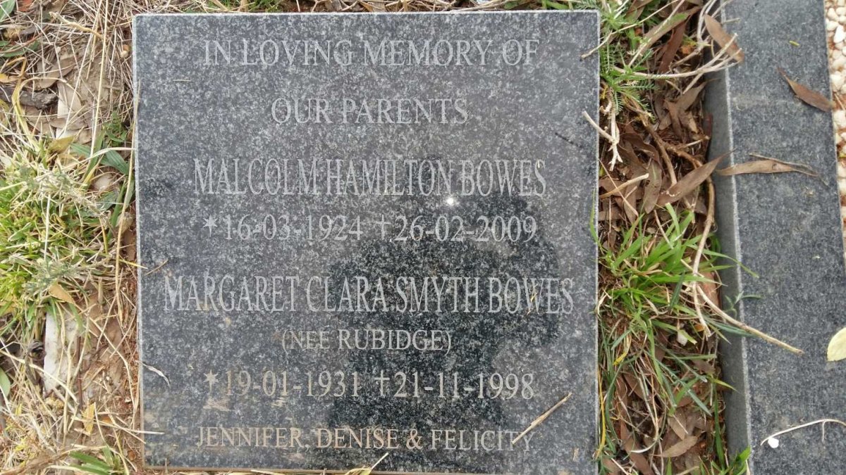 BOWES Malcolm Hamilton 1924-2009 &amp; Margaret Clara Smyth RUBIDGE 1931-1998