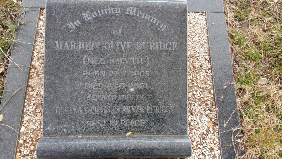 RUBIDGE Marjory Olive nee SMYTH 1905-2001