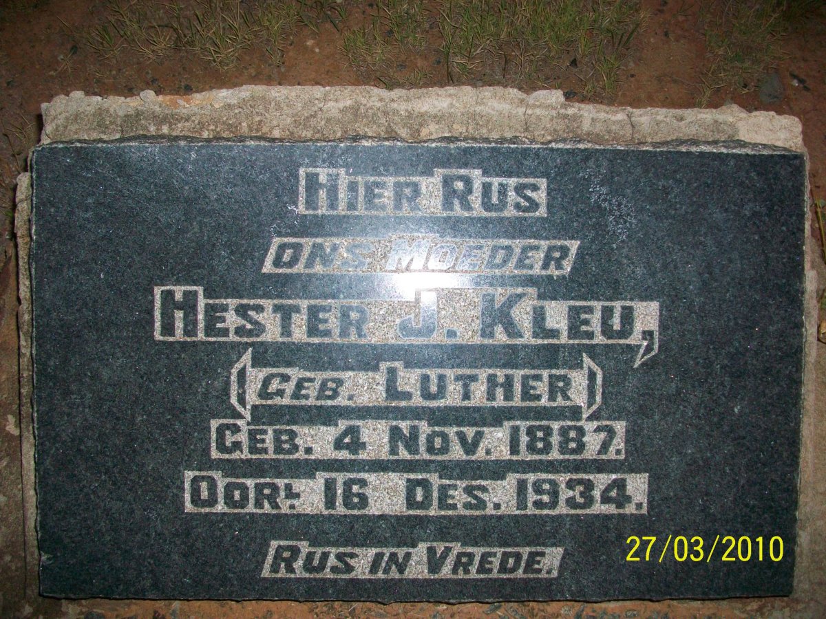 KLEU Hester J. nee LUTHER 1887-1934