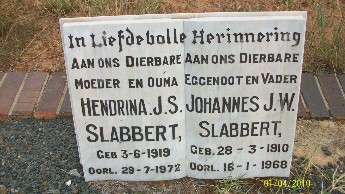 SLABBERT Johannes J.W. 1910-1968 &amp; Hendrina J.S. 1919-1972