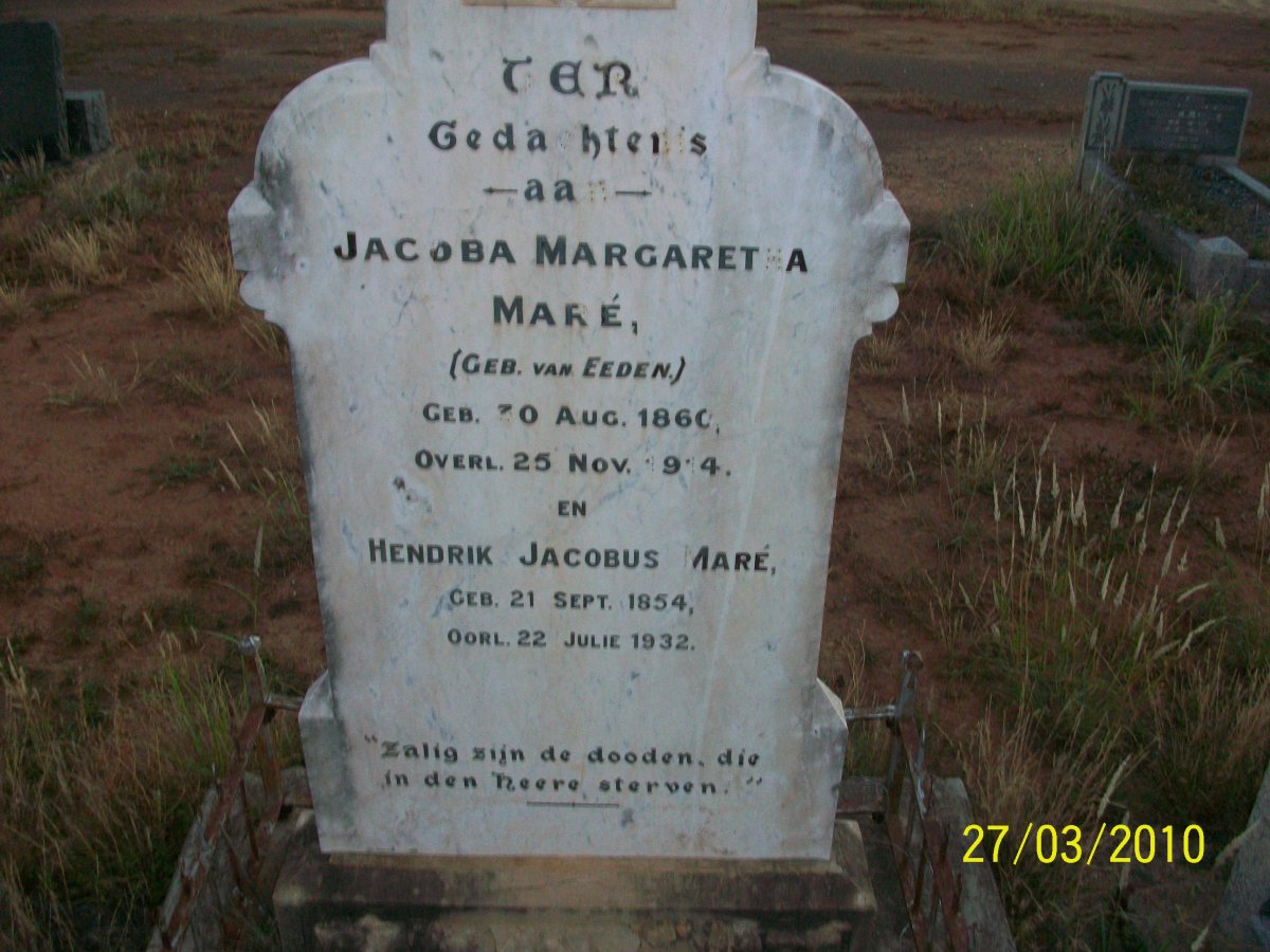 MARÉ Hendrik Jacobus 1854-1932 &amp; Jacoba Margaretha VAN EEDEN 1860-1914