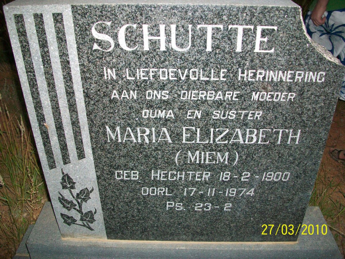 SCHUTTE Maria Elizabeth nee HECHTER 1900-1974