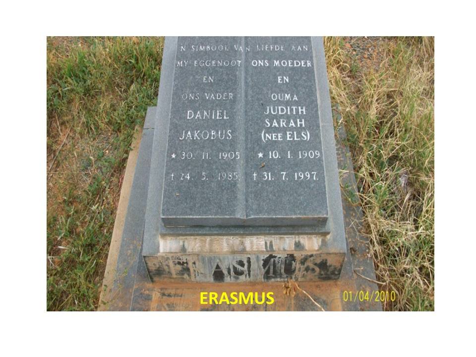 ERASMUS Daniel Jakobus 1905-1985 &amp; Judith Sarah ELS 1909-1997