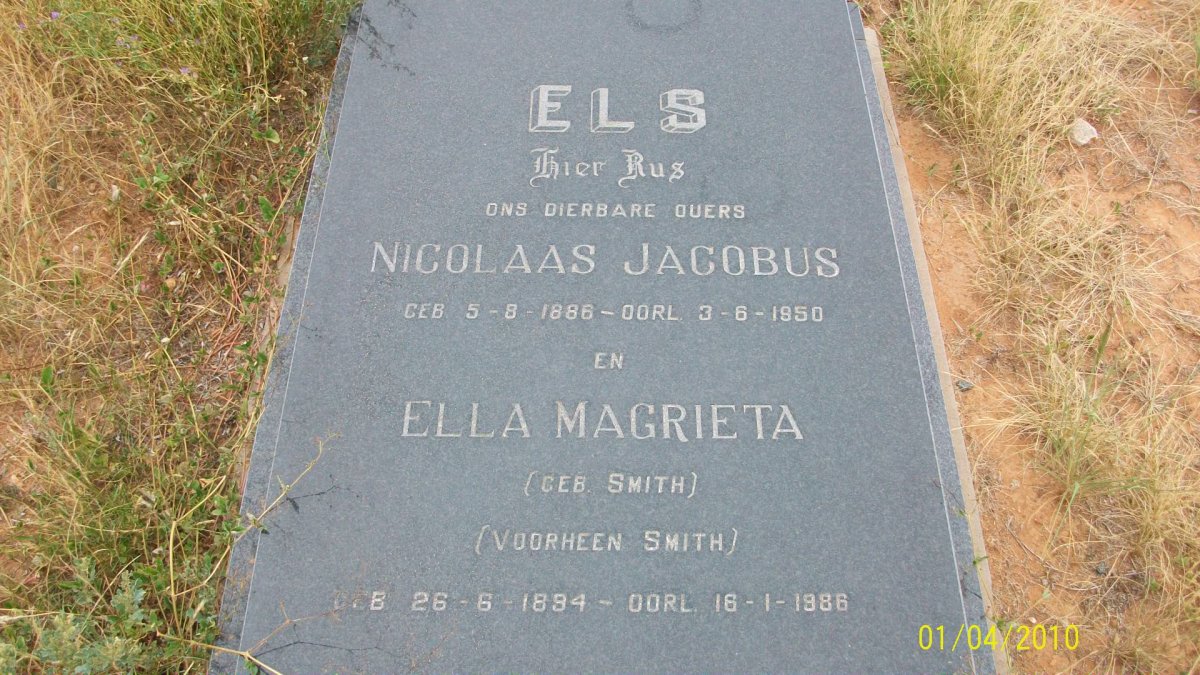 ELS Nicolaas Jacobus 1886-1950 &amp; Ella Magrieta voorheen SMITH nee SMITH 1894-1986