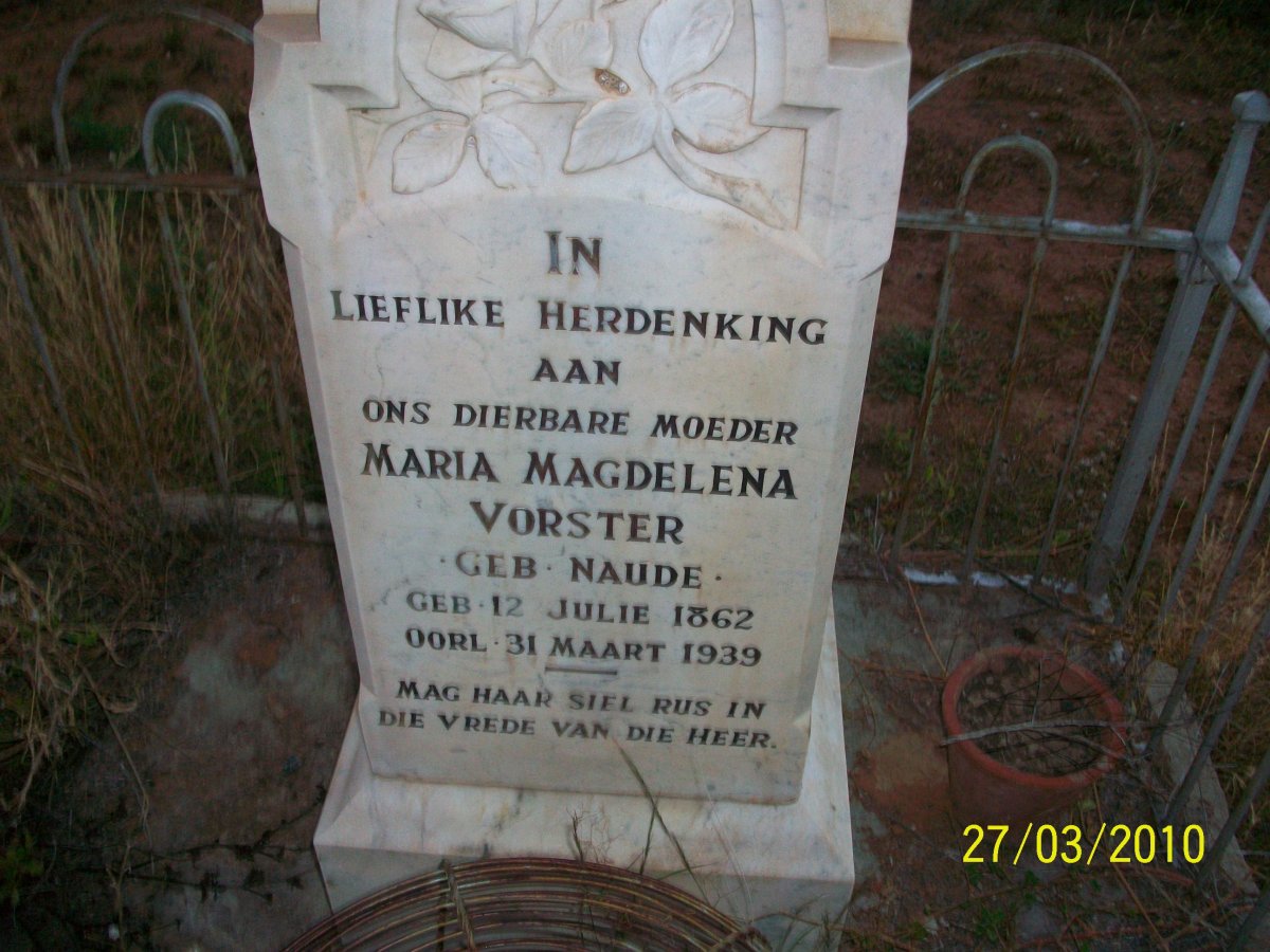 VORSTER Maria Magdalena nee NAUDE 1862-1939